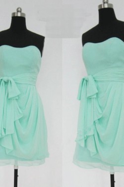 A-Line Strapless Short Chiffon Bridesmaid Dresses/Evening Dresses BD010658