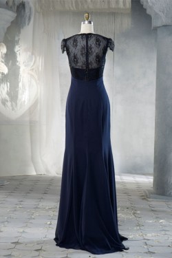 Sheath Cap Sleeve Long Chiffon and Lace Bridesmaid Dresses/Evening Dresses BD010659