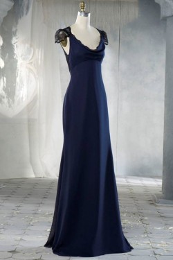 Sheath Cap Sleeve Long Chiffon and Lace Bridesmaid Dresses/Evening Dresses BD010659