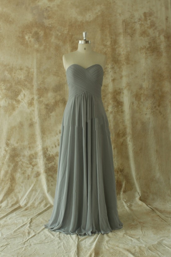 A-Line Sweetheart Long Grey Chiffon Bridesmaid Dresses/Wedding Party Dresses BD010665