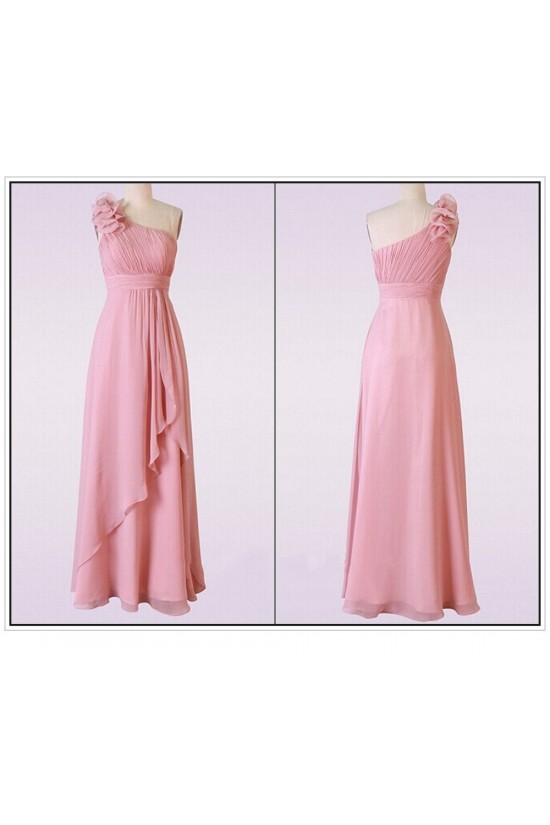 A-Line One-Shoulder Long Pink Chiffon Bridesmaid Dresses/Wedding Party Dresses BD010666