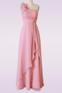 A-Line One-Shoulder Long Pink Chiffon Bridesmaid Dresses/Wedding Party Dresses BD010666