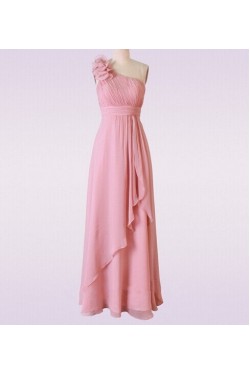 A-Line One-Shoulder Long Pink Chiffon Bridesmaid Dresses/Wedding Party Dresses BD010666