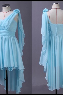 A-Line High Low One-Shoulder Blue Chiffon Bridesmaid Dresses/Wedding Party Dresses BD010669