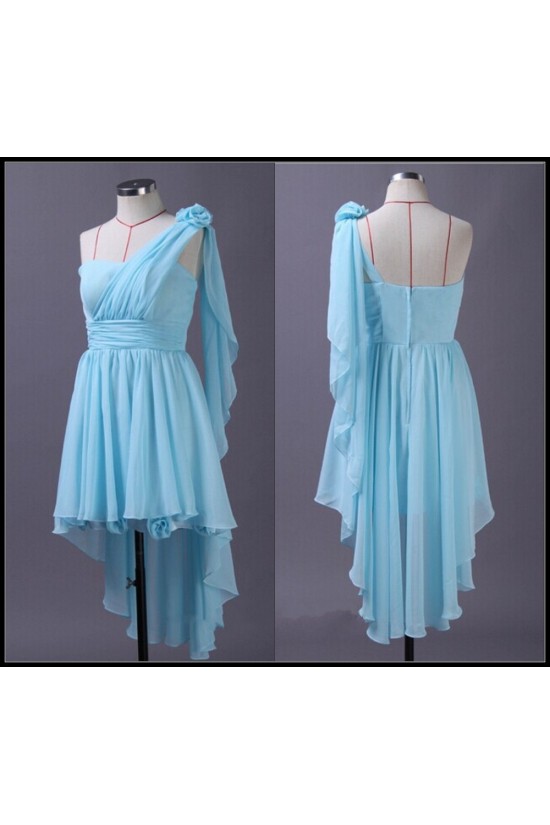 A-Line High Low One-Shoulder Blue Chiffon Bridesmaid Dresses/Wedding Party Dresses BD010669