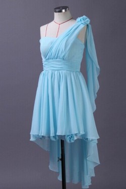 A-Line High Low One-Shoulder Blue Chiffon Bridesmaid Dresses/Wedding Party Dresses BD010669