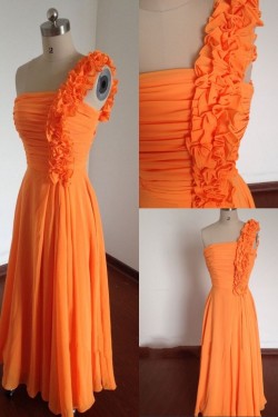 A-Line One-Shoulder Long Chiffon Bridesmaid Dresses/Wedding Party Dresses BD010671