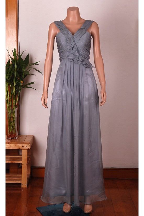 A-Line V-Neck Long Grey Chiffon Bridesmaid Dresses/Wedding Party Dresses BD010676 A-Line V-Neck Long Grey Chiffon Bridesmaid Dresses/Wedding Party Dresses BD010676