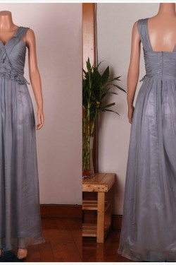 A-Line V-Neck Long Grey Chiffon Bridesmaid Dresses/Wedding Party Dresses BD010676