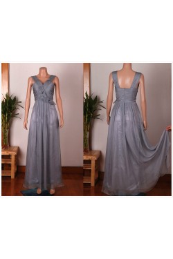 A-Line V-Neck Long Grey Chiffon Bridesmaid Dresses/Wedding Party Dresses BD010676