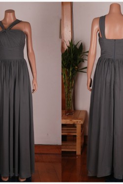 A-Line Long Grey Chiffon Bridesmaid Dresses/Wedding Party Dresses BD010677