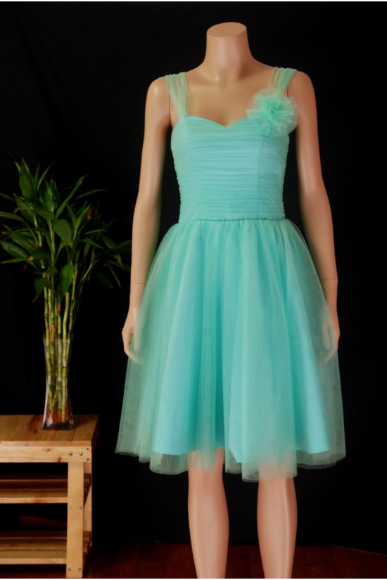 A-Line Off-The-Shoulder Blue Tulle Bridesmaid Dresses/Wedding Party Dresses BD010679