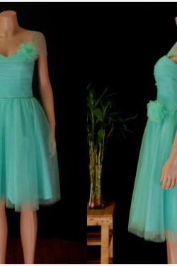 A-Line Off-The-Shoulder Blue Tulle Bridesmaid Dresses/Wedding Party Dresses BD010679