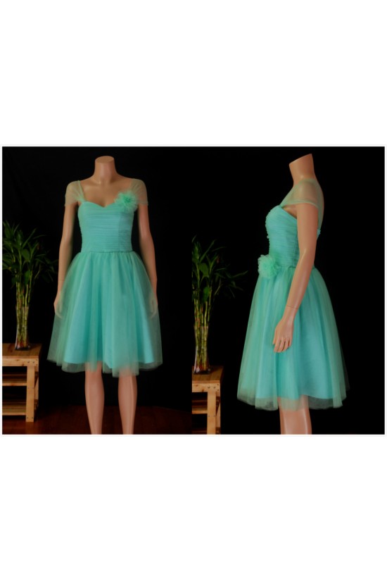 A-Line Off-The-Shoulder Blue Tulle Bridesmaid Dresses/Wedding Party Dresses BD010679