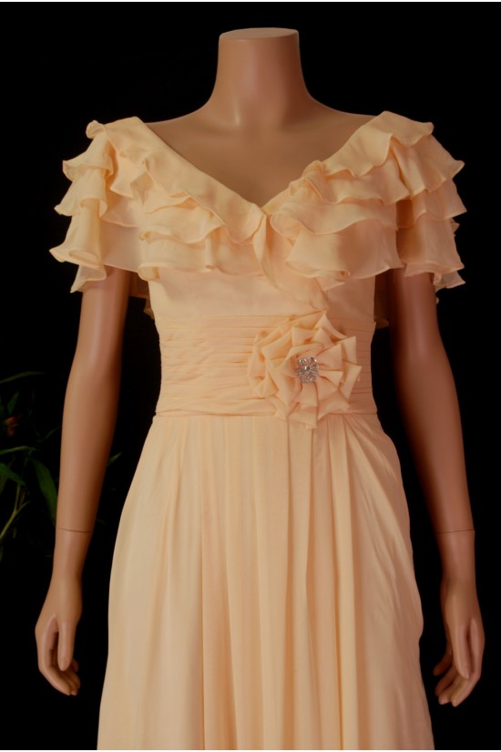 A-Line V-Neck Long Yellow Chiffon Bridesmaid Dresses/Wedding Party Dresses BD010690