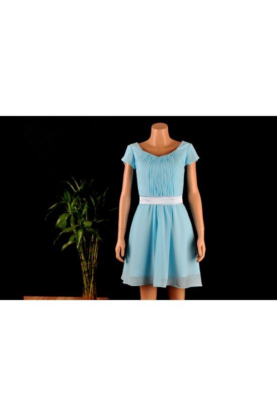A-Line Short Sleeve Blue Chiffon Bridesmaid Dresses/Wedding Party Dresses BD010691