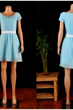 A-Line Short Sleeve Blue Chiffon Bridesmaid Dresses/Wedding Party Dresses BD010691