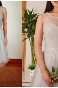 A-Line Short Grey Tulle Bridesmaid Dresses/Wedding Party Dresses BD010692