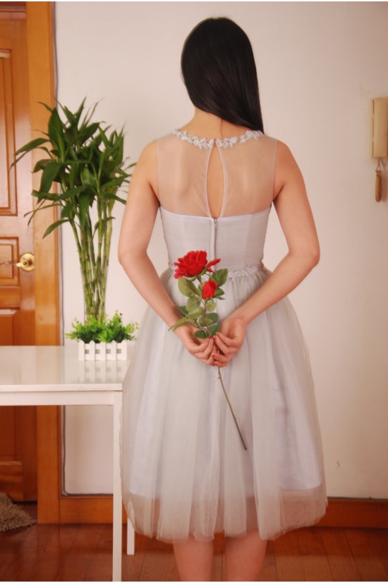 A-Line Short Grey Tulle Bridesmaid Dresses/Wedding Party Dresses BD010692
