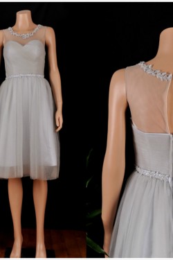 A-Line Short Grey Tulle Bridesmaid Dresses/Wedding Party Dresses BD010692