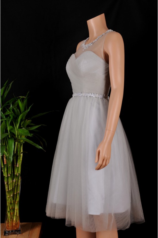 A-Line Short Grey Tulle Bridesmaid Dresses/Wedding Party Dresses BD010692