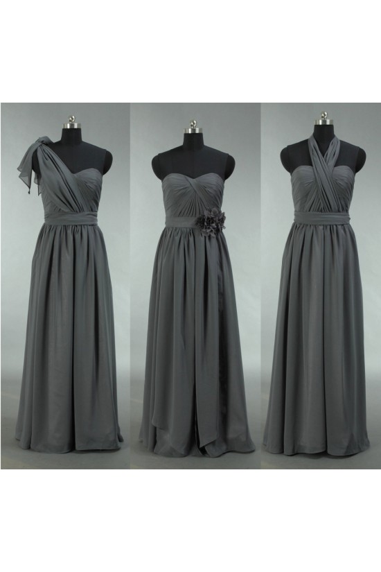 A-Line Long Grey Chiffon Bridesmaid Dresses/Wedding Party Dresses BD010695