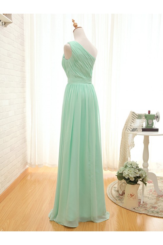 A-Line One-Shoulder Long Green Chiffon Bridesmaid Dresses/Wedding Party Dresses BD010706