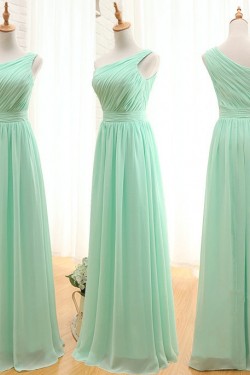 A-Line One-Shoulder Long Green Chiffon Bridesmaid Dresses/Wedding Party Dresses BD010706