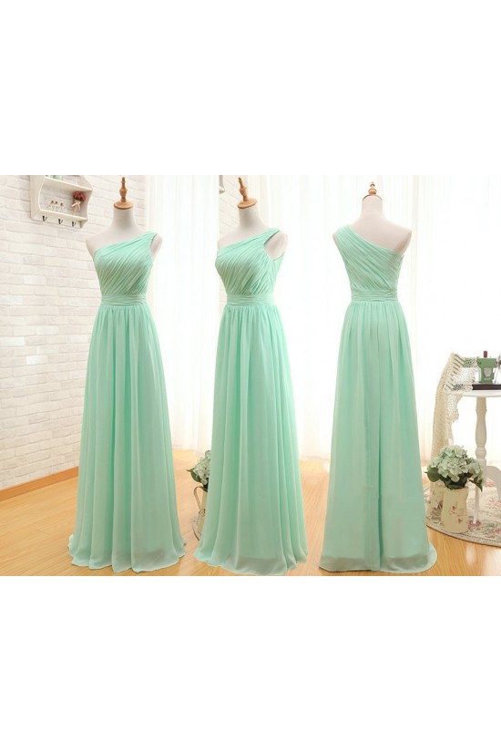 A-Line One-Shoulder Long Green Chiffon Bridesmaid Dresses/Wedding Party Dresses BD010706