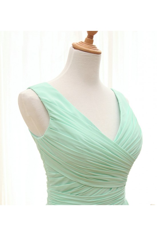 A-Line V-Neck Long Green Chiffon Bridesmaid Dresses/Wedding Party Dresses BD010707