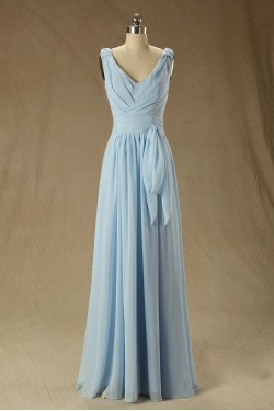 A-Line V-Neck Long Blue Chiffon Bridesmaid Dresses/Wedding Party Dresses BD010709