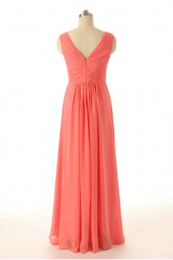 A-Line V-Neck Long Watermelon Chiffon Bridesmaid Dresses/Wedding Party Dresses BD010710