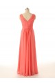 A-Line V-Neck Long Watermelon Chiffon Bridesmaid Dresses/Wedding Party Dresses BD010710
