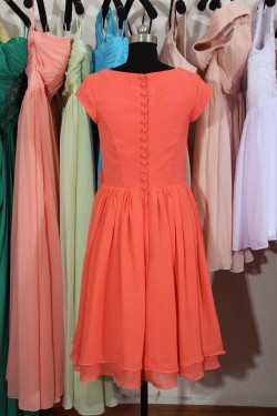 A-Line Bateau Short Sleeve Chiffon Bridesmaid Dresses/Wedding Party Dresses BD010712