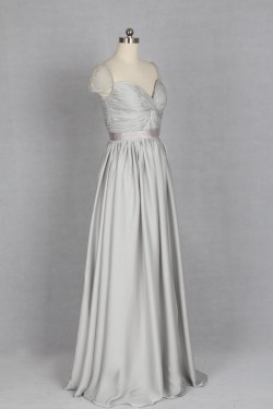 A-Line Sweetheart Cap Sleeve Long Grey Chiffon Bridesmaid Dresses/Evening Dresses BD010721