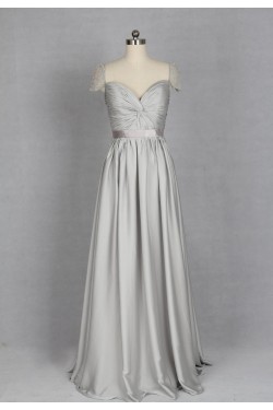 A-Line Sweetheart Cap Sleeve Long Grey Chiffon Bridesmaid Dresses/Evening Dresses BD010721