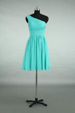 A-Line One-Shoulder Short Blue Chiffon Bridesmaid Dresses/Wedding Party Dresses BD010723