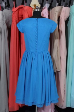 A-Line Bateau Short Sleeve Chiffon Bridesmaid Dresses/Wedding Party Dresses BD010735