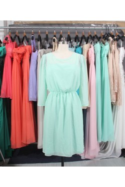 A-Line 3/4 Sleeve Short Chiffon Bridesmaid Dresses/Wedding Party Dresses BD010736