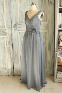 A-Line Long Grey Chiffon Bridesmaid Dresses/Wedding Party Dresses BD010741