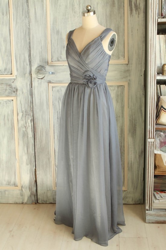 A-Line Long Grey Chiffon Bridesmaid Dresses/Wedding Party Dresses BD010741 A-Line Long Grey Chiffon Bridesmaid Dresses/Wedding Party Dresses BD010741