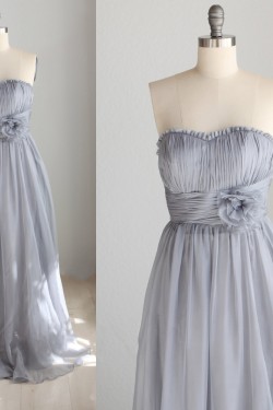 A-Line Strapless Long Grey Chiffon Bridesmaid Dresses/Wedding Party Dresses BD010742