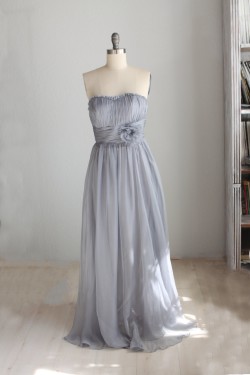 A-Line Strapless Long Grey Chiffon Bridesmaid Dresses/Wedding Party Dresses BD010742
