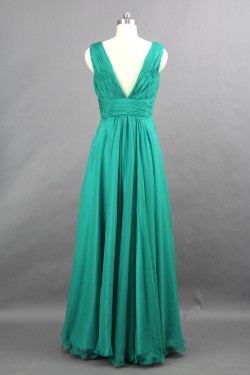 A-Line V-Neck Long Green Chiffon Bridesmaid Dresses/Wedding Party Dresses BD010749