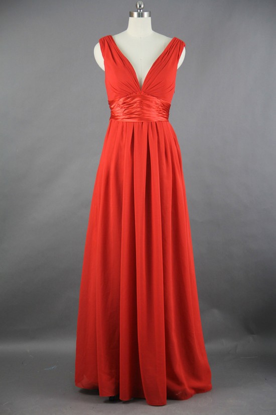 A-Line V-Neck Long Chiffon Bridesmaid Dresses/Wedding Party Dresses BD010754