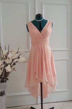 High Low V-Neck Short Chiffon Bridesmaid Dresses/Wedding Party Dresses BD010762