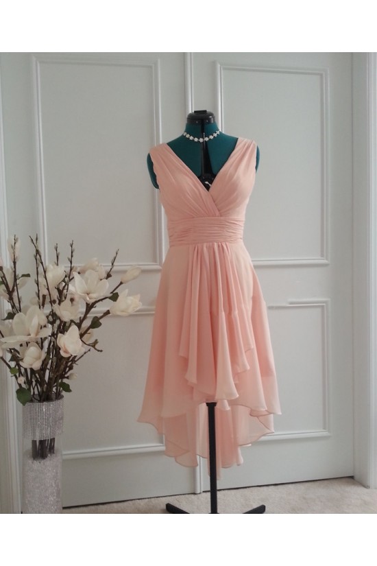 High Low V-Neck Short Chiffon Bridesmaid Dresses/Wedding Party Dresses BD010762