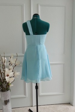 A-Line One-Shoulder Short Blue Chiffon Bridesmaid Dresses/Wedding Party Dresses BD010765
