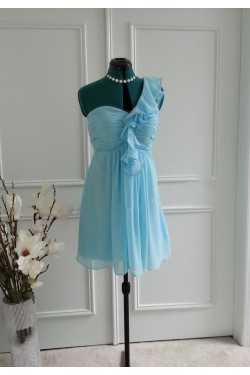 A-Line One-Shoulder Short Blue Chiffon Bridesmaid Dresses/Wedding Party Dresses BD010765