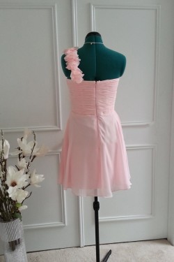 A-Line One-Shoulder Short Pink Chiffon Bridesmaid Dresses/Wedding Party Dresses BD010766